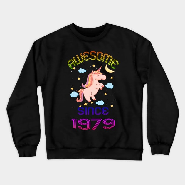 Awesome Since 1979 Funny 40th Birthday Unicorn Lover Gift Idea Crewneck Sweatshirt by Inspireshirt